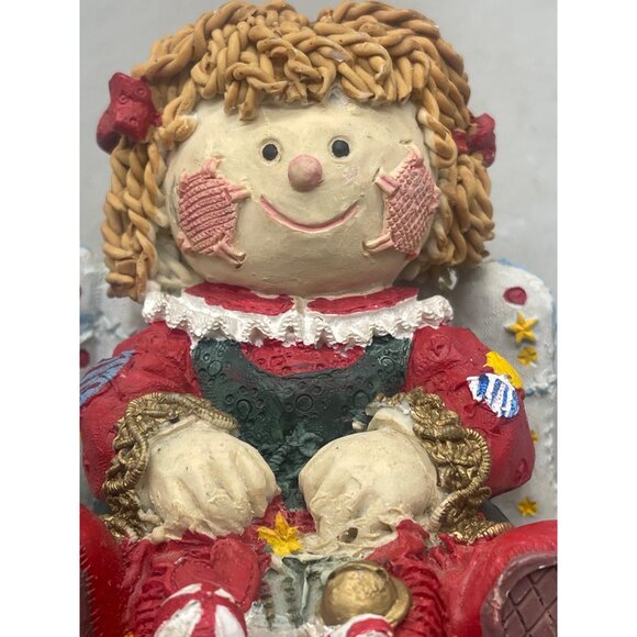 Christmas Ángel Raggedy Ann Stocking Hanger red green patch stars wings READ - Picture 3 of 8